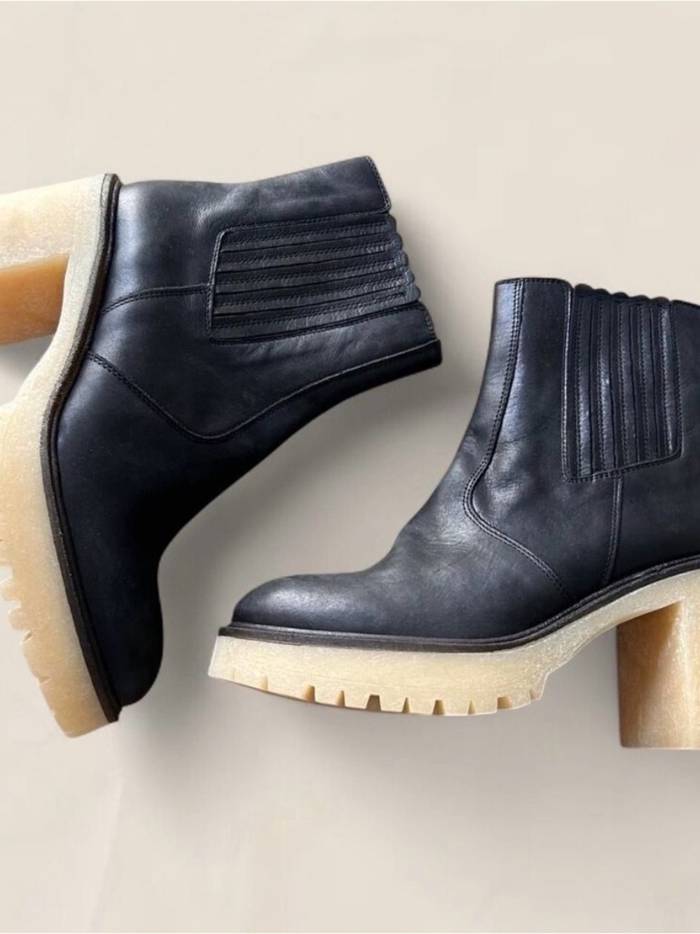 Free People Black Leather Chelsea Ankle Boots with Cream Lug Sole